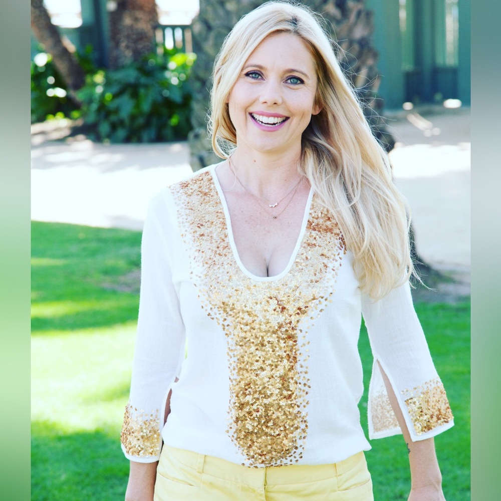 White and Gold Sequin Women's Tunic Top